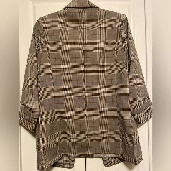 NWT Philosophy Plaid Open Front Blazer Jacket | Brown Tan | S/P - Picture 2 of 6